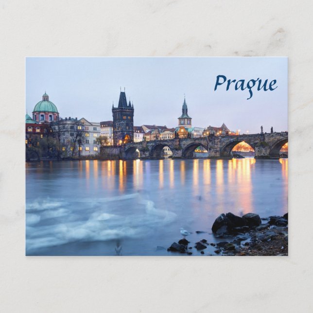 Prague River twilight view souvenir photo Postcard (Front)
