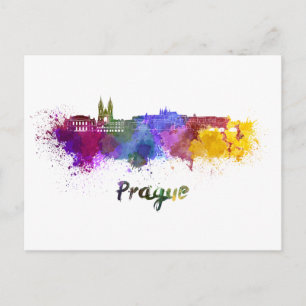 Prague skyline in watercolor postcard