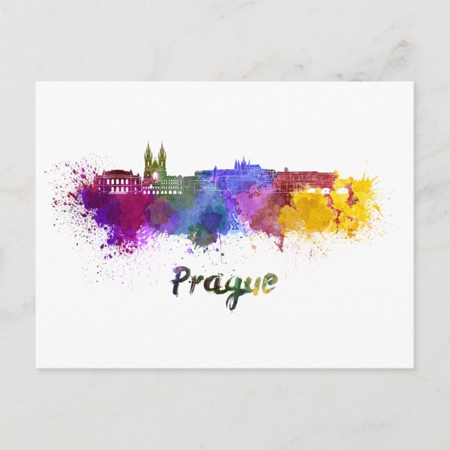 Prague skyline in watercolor postcard (Front)