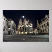Prague St.Vitus Cathedral East Night Poster
