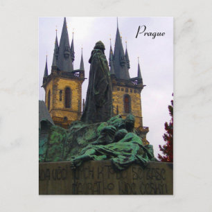 prague statue postcard
