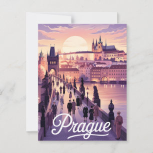 Prague sunset featuring Charles Bridge and castle Postcard