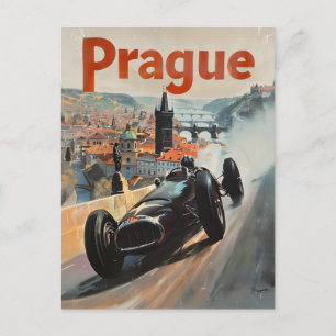 Prague vintage racing car postcard