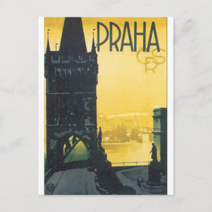 Praha Vintage Travel Poster Postcard