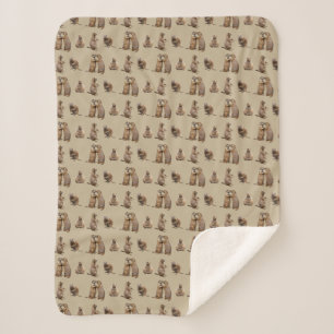 Prairie Dog Frenzy Sherpa Blanket (Gold)
