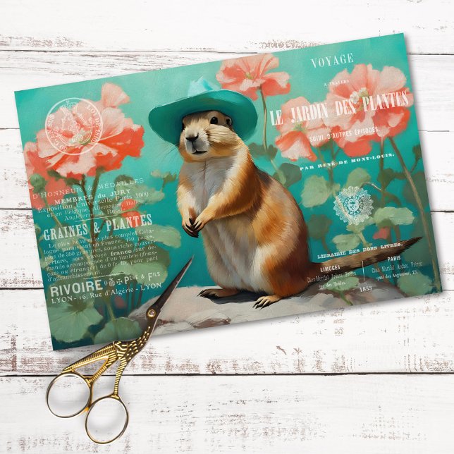 Prairie Dog Ground Hog Rustic Floral Decoupage  Tissue Paper (Creator Uploaded)