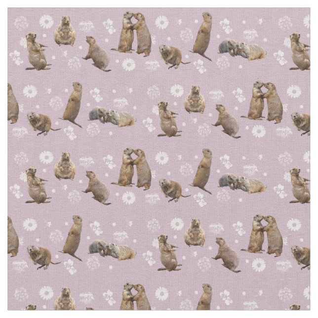 Prairie Dog Party Fabric (Dusty Pink) (Close Up)