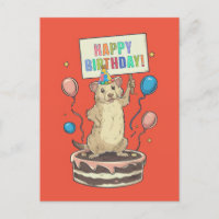 prairie dog standing on cake happy & birthday sign