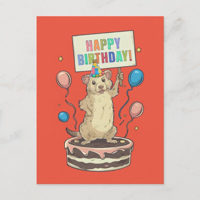 prairie dog standing on cake happy & birthday sign postcard (Front)