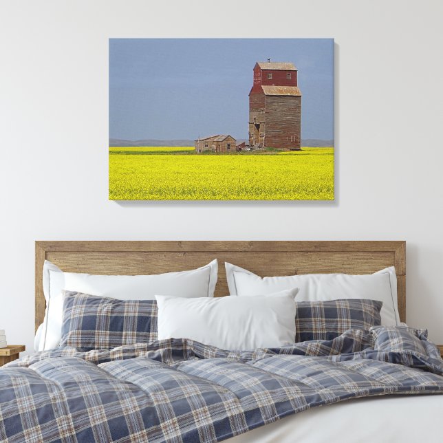 Prairie Elevator Landscape Stretch Canvas Print (Insitu(Bedroom))