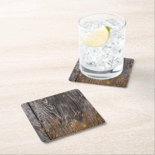 Prairie Harvest Wheat On Barn Board Square Paper Coaster