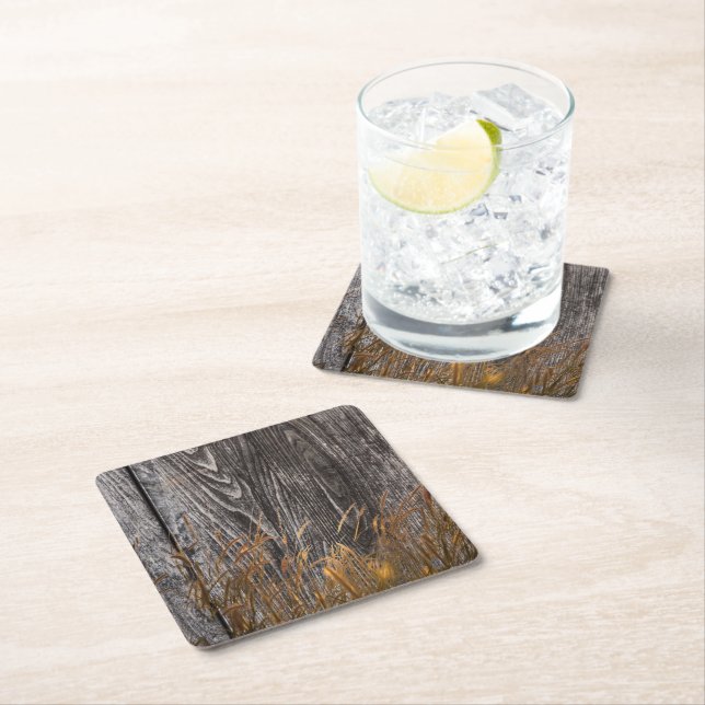 Prairie Harvest Wheat On Barn Board Square Paper Coaster (Insitu)