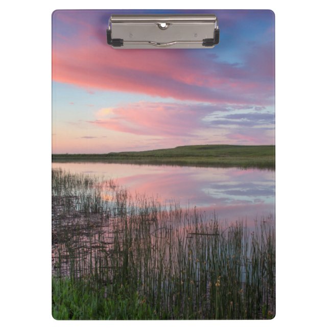 Prairie Pond Reflects Brilliant Sunrise Clouds Clipboard (Front)