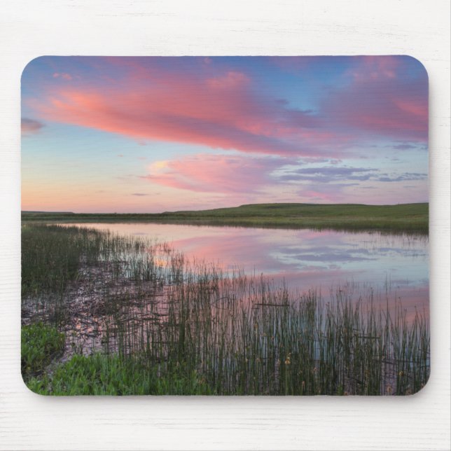 Prairie Pond Reflects Brilliant Sunrise Clouds Mouse Pad (Front)