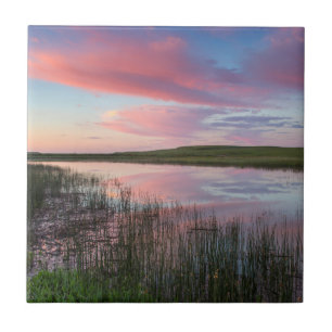 Prairie Pond Reflects Brilliant Sunrise Clouds Tile