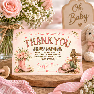 Prairie Princess Western Baby Shower Thank You Card
