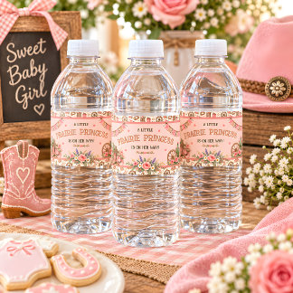 Prairie Princess Western Baby Shower Water Bottle Label