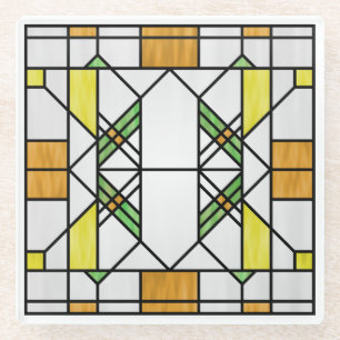 Prairie School Style Interpretation No. 2 Glass Coaster