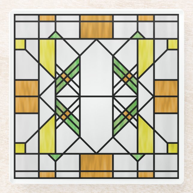 Prairie School Style Interpretation No. 2 Glass Coaster (Front)