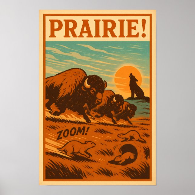 Prairie Stampede – Bison, Prairie Dogs Poster (Front)