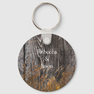 Prairie Wheat On Barn Board Key Ring