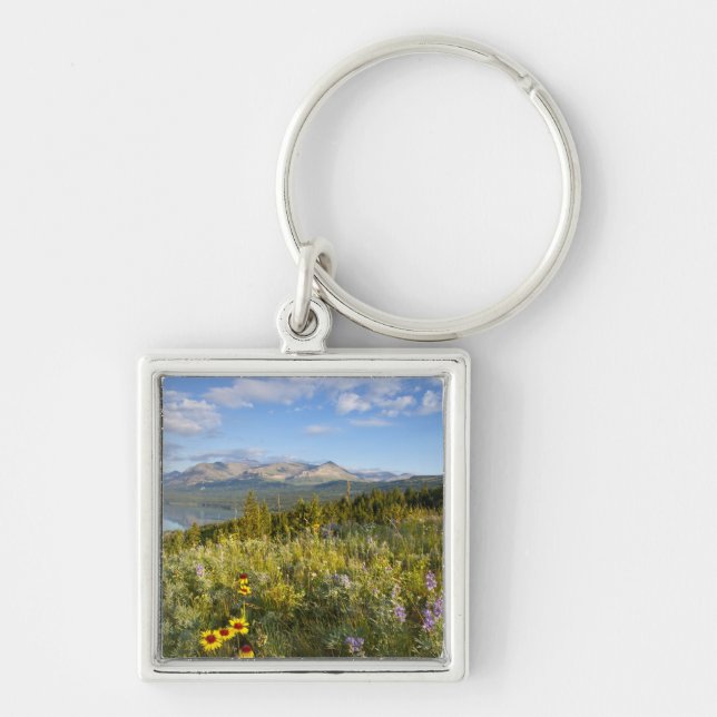 Prairie wildflowers and Lower Two Medicine Lake Key Ring (Front)