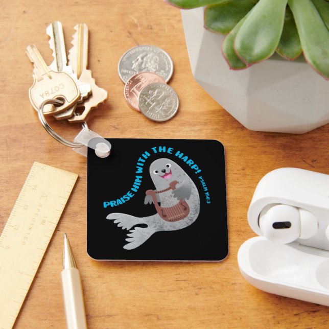 Praise cute harp seal scripture bible verse psalm key ring (Desk)