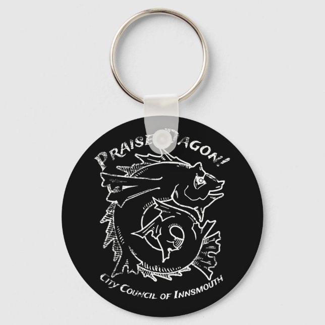 Praise Dagon Innsmouth Lovecraft Fish Horror Key Ring (Front)