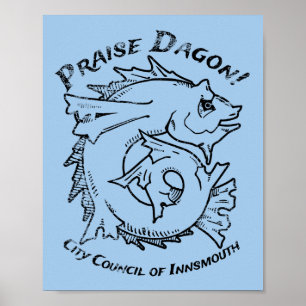 Praise Dagon Innsmouth Lovecraft Fish Horror Poster