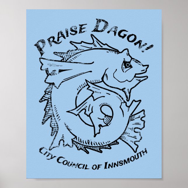 Praise Dagon Innsmouth Lovecraft Fish Horror Poster (Front)