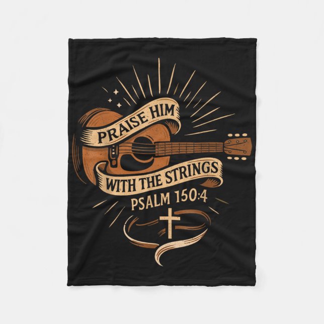 Praise Him With The Strings Jesus Acoustic Guitar  Fleece Blanket (Front)