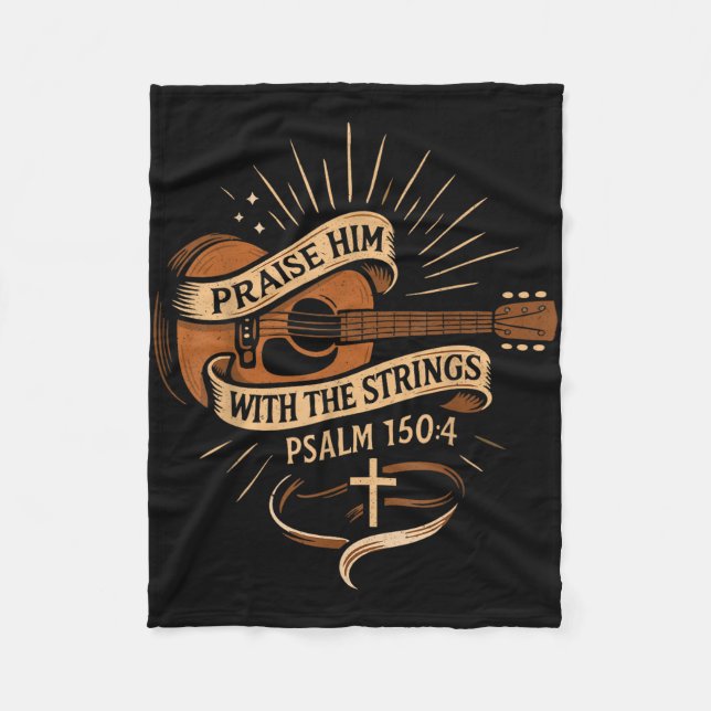 Praise Him With The Strings Jesus Acoustic Guitar  Fleece Blanket (Front)