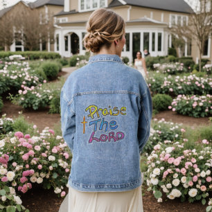 ‘Praise the LORD’ Christian Quote with Cross Denim Jacket