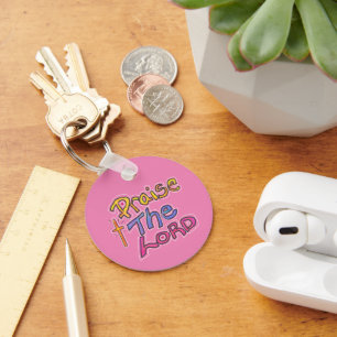 Praise the LORD Colourful Pink Christian Round Key Ring