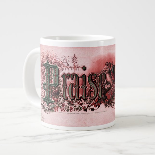 "Praise The Lord" Deep Red & Green Large Coffee Mug (Front Left)