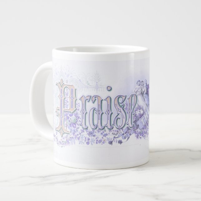 "Praise The Lord" pastel periwinkle blue Large Coffee Mug (Front Left)
