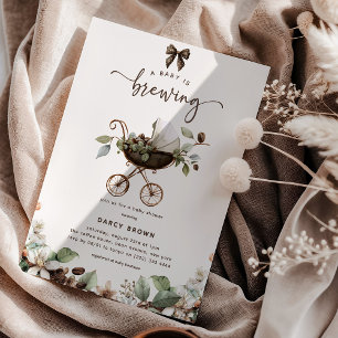 Pram 'Baby is Brewing' Coffee Baby Shower Invitation