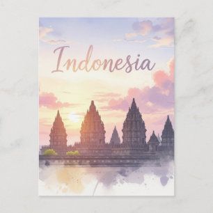 Prambanan Temple Indonesia Sunset Postcard
