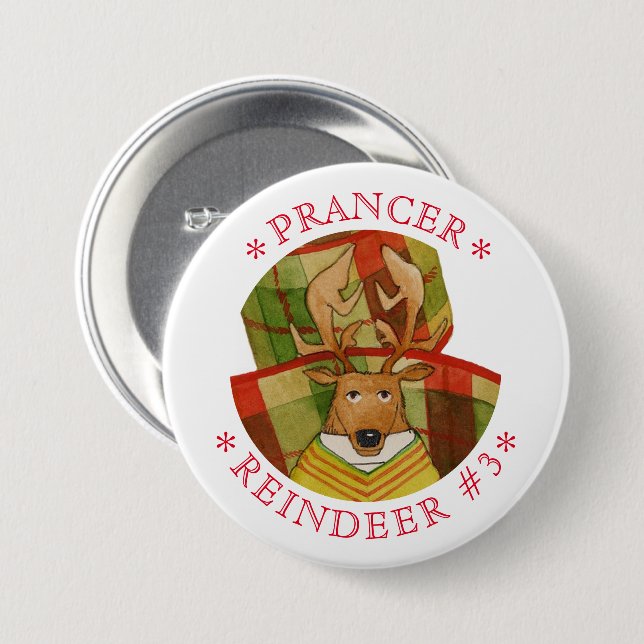 PRANCER REINDEER Round Pin Button (Front & Back)