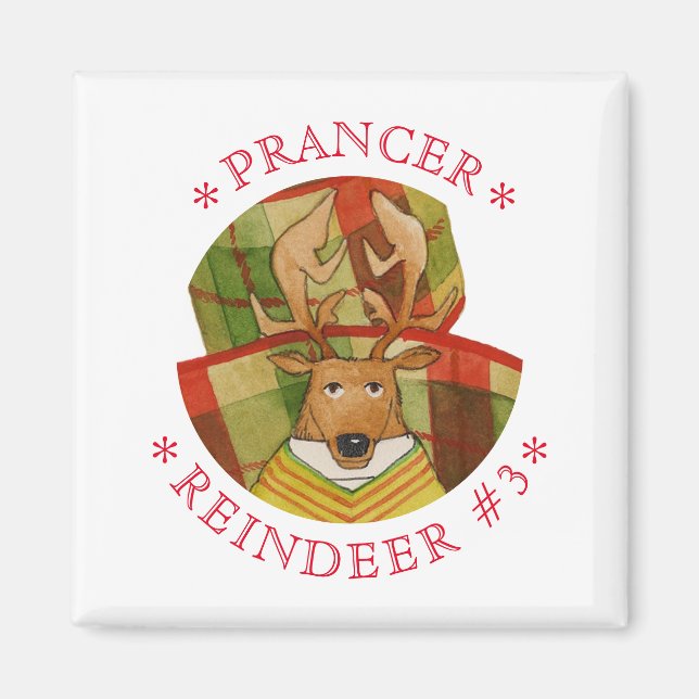 PRANCER REINDEER Square Magnet (Front)