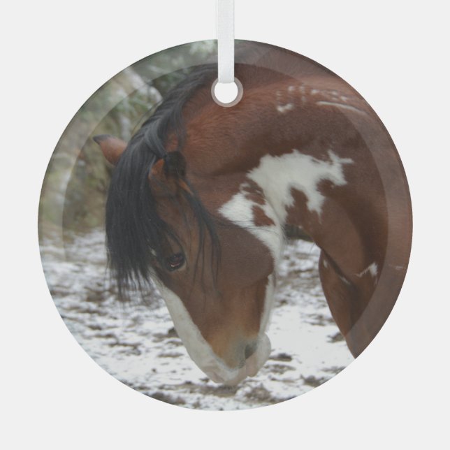 Prancing in Snow Glass Tree Decoration (Front)