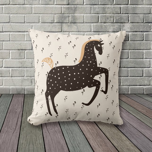 Prancing Nordic Pony on Black Pattern Cushion (Creator Uploaded)