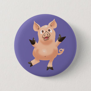 Prancing Pig on Purple 6 Cm Round Badge