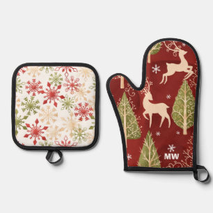 Prancing Reindeer Christmas Oven Mitt & Pot Holder Set