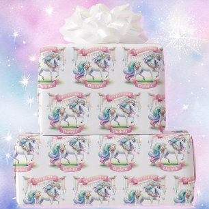 Prancing Unicorn Personalise Girl's Name Birthday Wrapping Paper