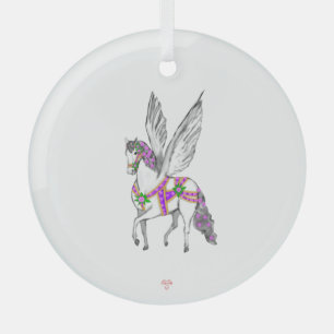 Prancing White Pegasus Vintage Carousel Horse Glass Tree Decoration
