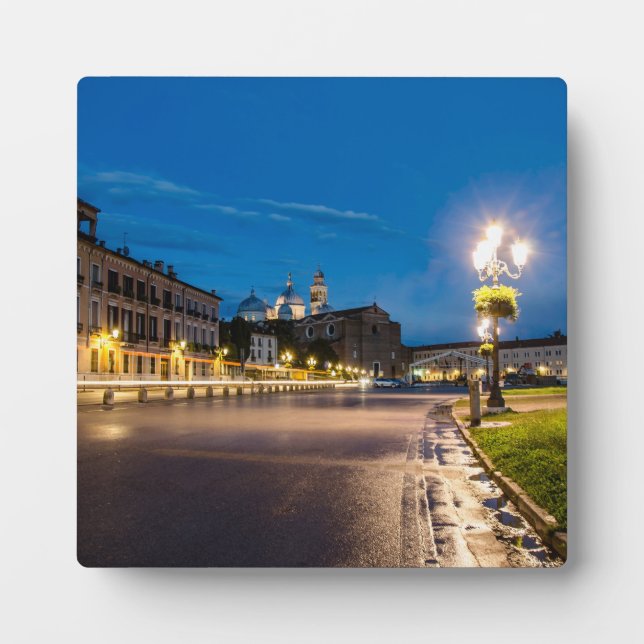 Prato della Valle at night in Padova, Italy Plaque (Front)