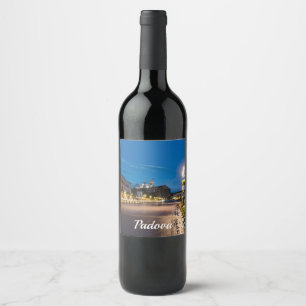 Prato della Valle at night in Padova, Italy Wine Label