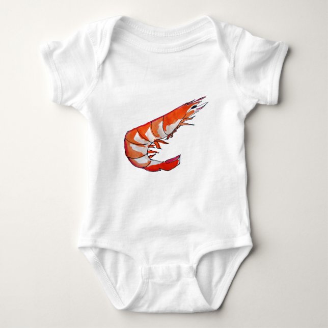 Prawn shrimp seafood kitsch art baby bodysuit (Front)