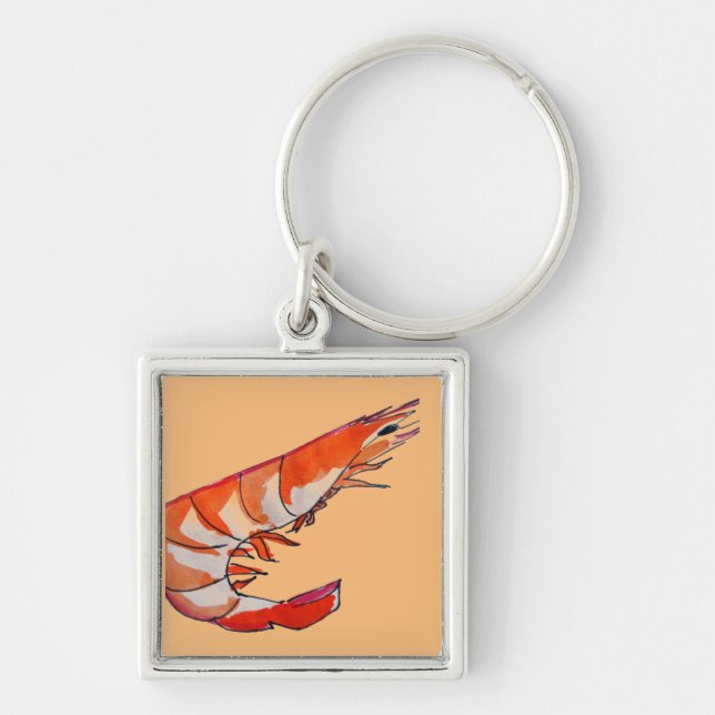Prawn shrimp seafood kitsch art key ring (Front)